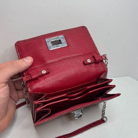 Brighton Lipstick Red Croc Leather Crossbody Bag Womens Chain Designer Purse - Picture 10 of 12